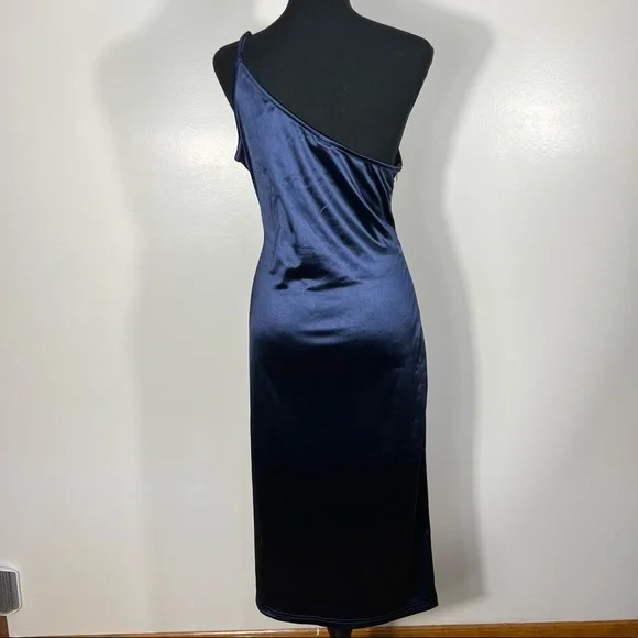 Romwe Women's Elegant One Shoulder Sleeveless Split Hem, Midi Dress Navy Blue L - Picture 4 of 13